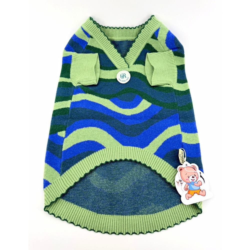 On the roll XL Dog Sweater Green/Blue Striped Warm Acrylic Nylon Blend